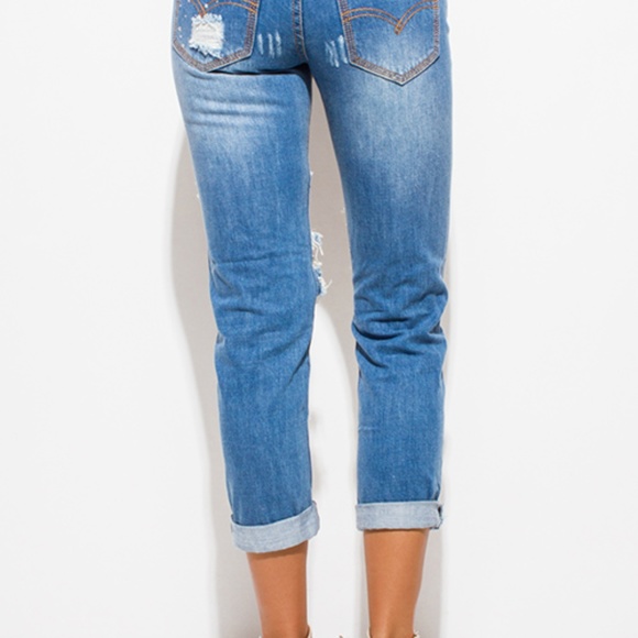 DESTROYED RHINESTONE  BOHO BOYFRIEND JEANS!! - Picture 6 of 7